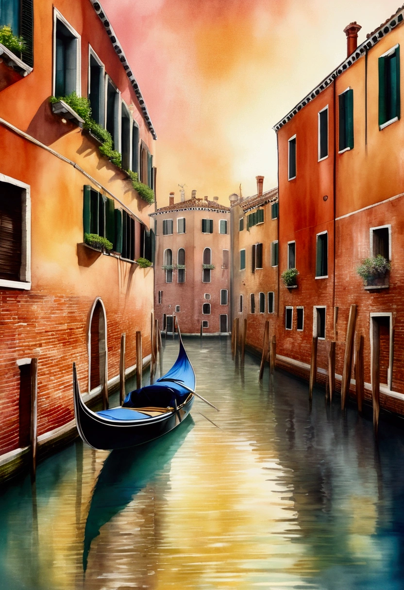 fusion of watercolor and acrylic drawing, landscape painting of Venice, the city of water, cooling off in the clear, beautiful water, mist effects, smear effects, iridescent dust sparkle effects, conceptual installation art, high and fine artwork, delicate and dynamic textures, contrasts of light and shadow, 2.5D, artistic photography, hyper realistic, graphic CG digital art, ultra detailed, absolutely resolution, best quality