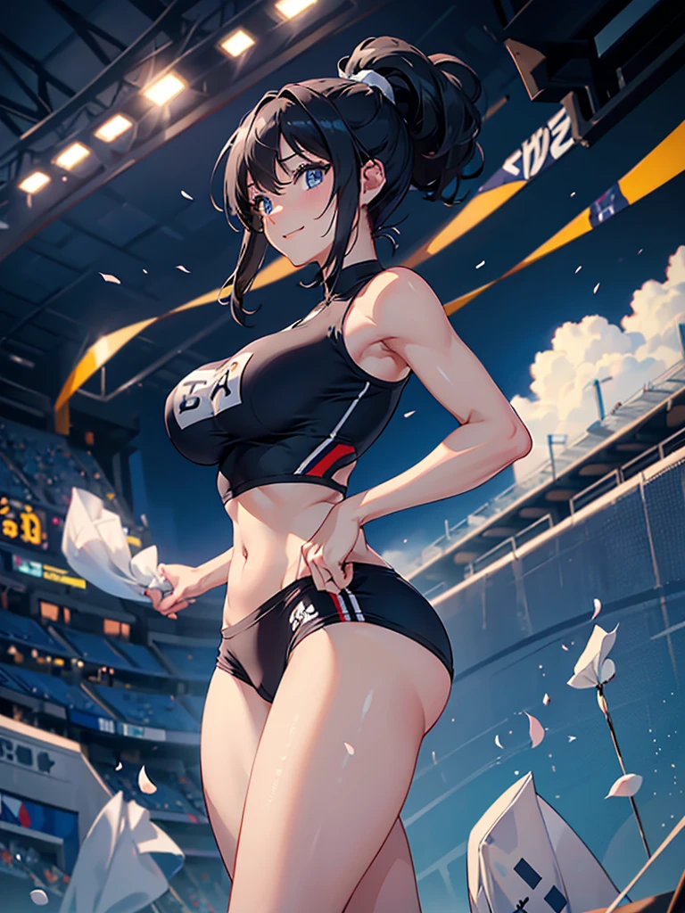 1 girl, alone,smile,
NatsunoMinami,Gym suit, bloomers, brown eyes,top-quality,Top image quality,in 8K,4K,masterpiece,ultra-detailliert,Beautiful、ultra-quality, best quality,high resolution, ultra-detailed,game cg,dutch angle,beautiful detailed eyes,five fingers,a beauty girl,wet,(Running form:1.4),open mouth,Navel, camel toe, กางเกงรัดแน่นมาก,