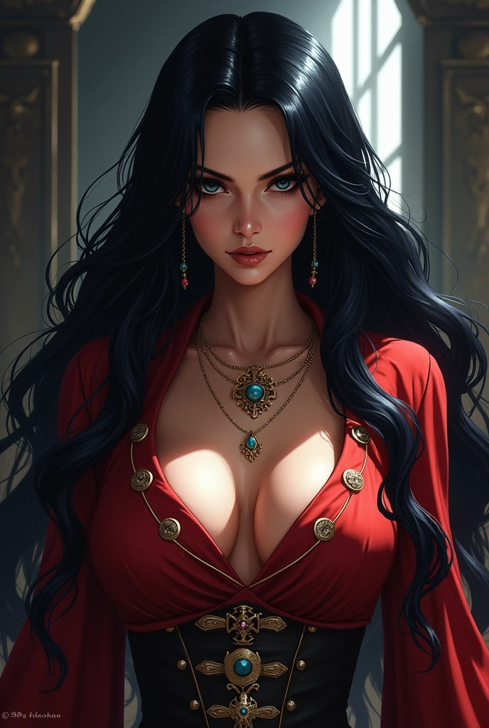 ((old painting portrait face and breast close up)) ((round ornamented frame)) woman beautiful face, big blue eyes, red lipstick, dark eyeshadows make up, long straight black hair, (pale skin), silver tiara, silver neck ornament, huge breast, slim figure, strapless dress, big cleavage, black dress, hand playing with hair, (master piece, intrincated details, reflex, photo reslistic, amazing lights and shadows) (8k) perfect eye, perfect face, inside dark room background