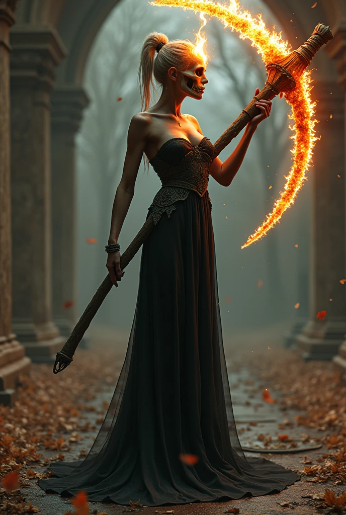 A girl wielding huge scythe, The sickle was bigger than her body., ((Masterpiece, Highest quality, Highest picture quality, high resolution, realistic, raw photos, 8ก)), ((A collection of 8K CG wallpapers that are very detailed.)), (Shoot a huge amazing goddess, jaw-dropping beauty, perfect proportions, beautiful body, slim body beauty:1.4), A girl wielding huge scythe, Movie Poster, (huge scythe:1.5),