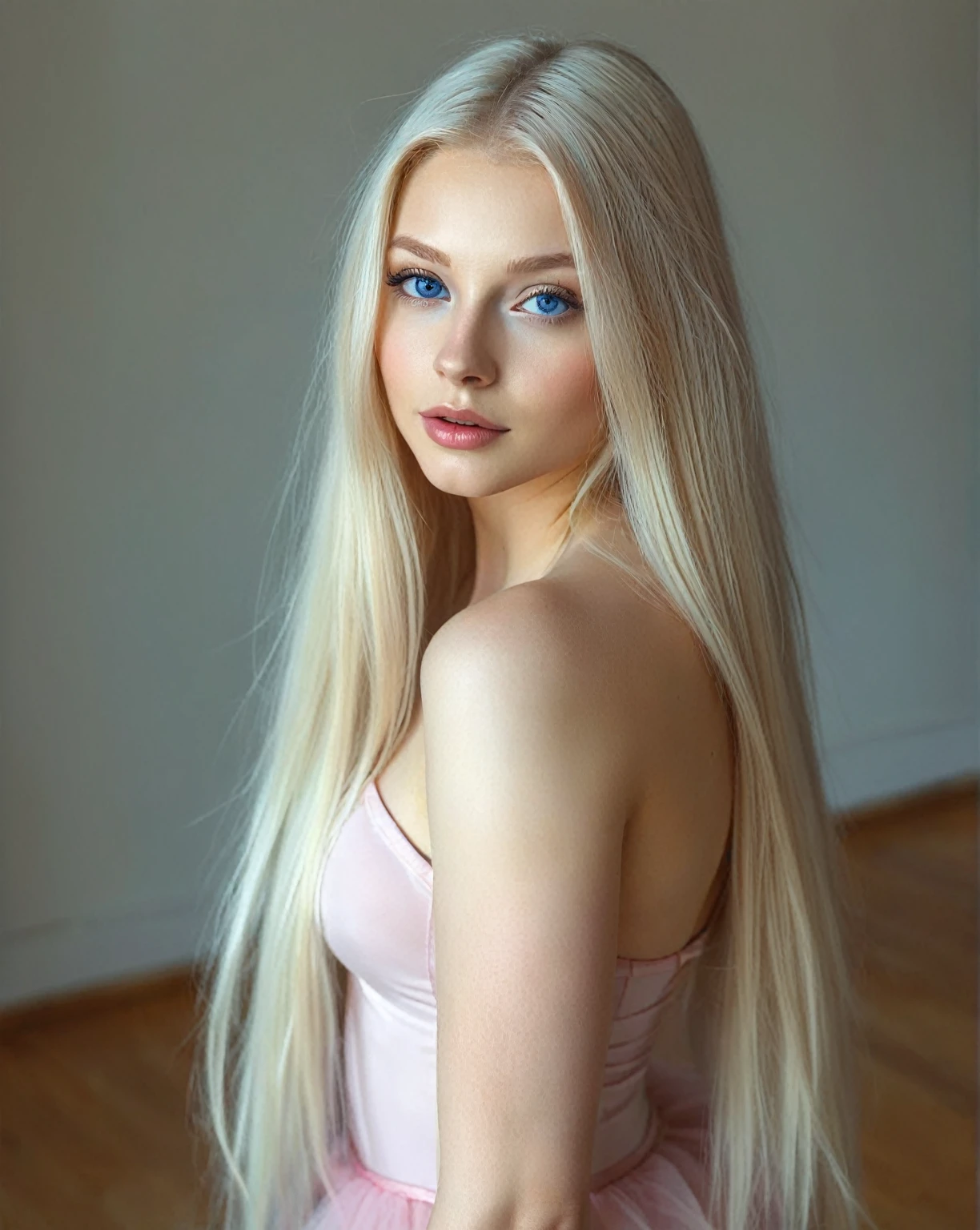 Night, RAW photo, (((extreme beauty portrait))), ((glowing skin)), 1girl, 31 year old Prague girl, ((natural blonde hair)), [blue eyes], long hair, eyeliner, Flying hair, navel, vibrancy, ((masterpiece, best quality, ultra detailed, film light, intricate detail, high resolution, 8k, very detailed)), detailed background, 8k uhd, dslr, soft light, high Quality, film grain, Fujifilm XT3, shallow depth of field, natural light, (perfect hands), perfect face, seen from a distance