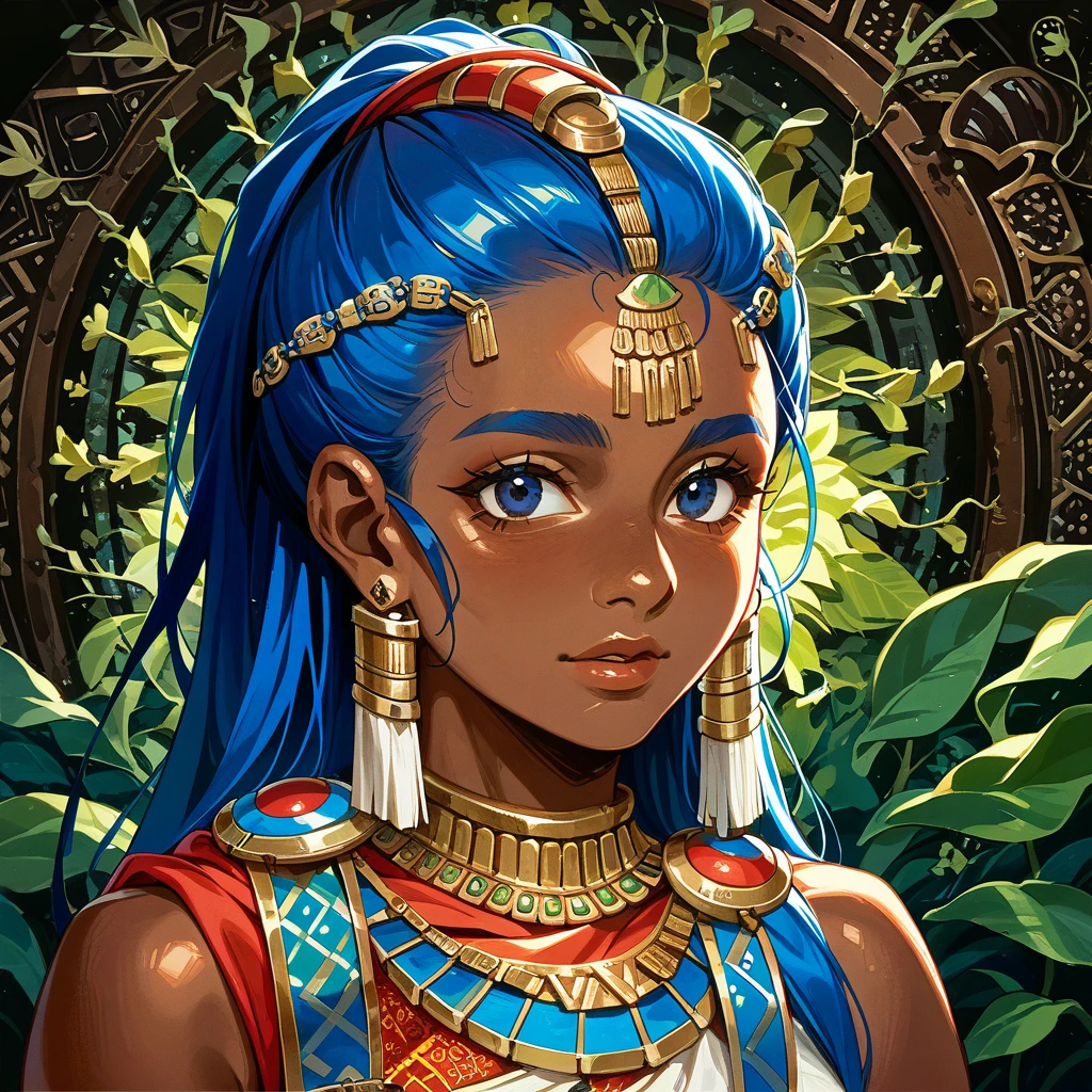 ((Highest quality)), ((masterpiece)), (detailed), （Perfect Face）、The woman is Flora, an African tribeswoman, with blue hair, dark skin, an African hairstyle, and is dressed in tribal clothing and gorgeous tribal accessories, and is wearing an engagement ring, create a coloring book, line art, black and white 