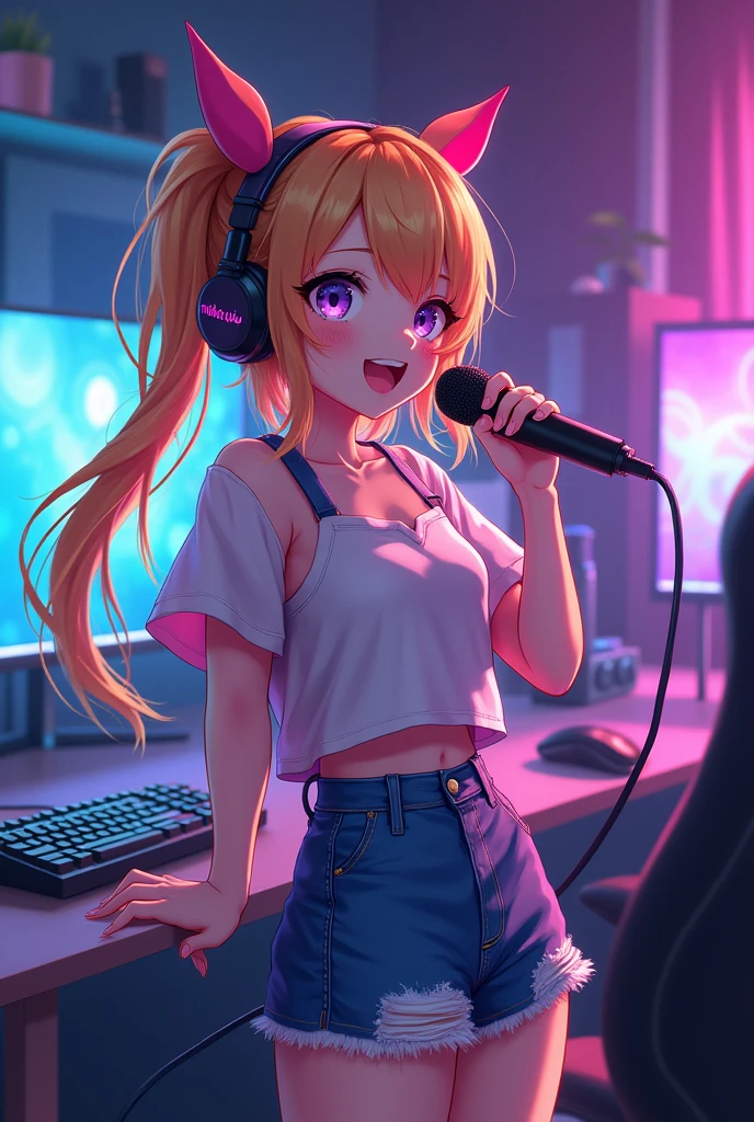 a cute beautiful girl listening to relaxing music with her headphones that takes her to a surreal forest, young anime girl, long wavy blond hair, sky blue eyes, full round face, miniskirt, front view, mid - shot, highly detailed, digital art by wlop, trending on artstation, headgrabblowjob, blowjob, oral sex, penis in mouth, hard cock in mouth,  sperm on face, cum on face