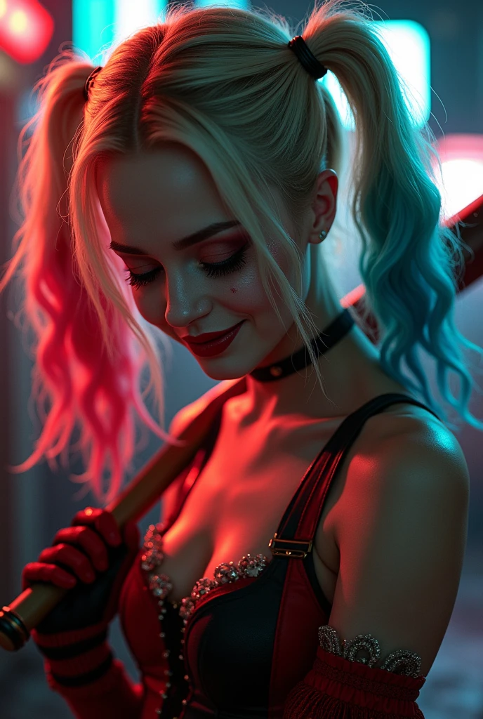 Photo of harley quinn showing the middle finger