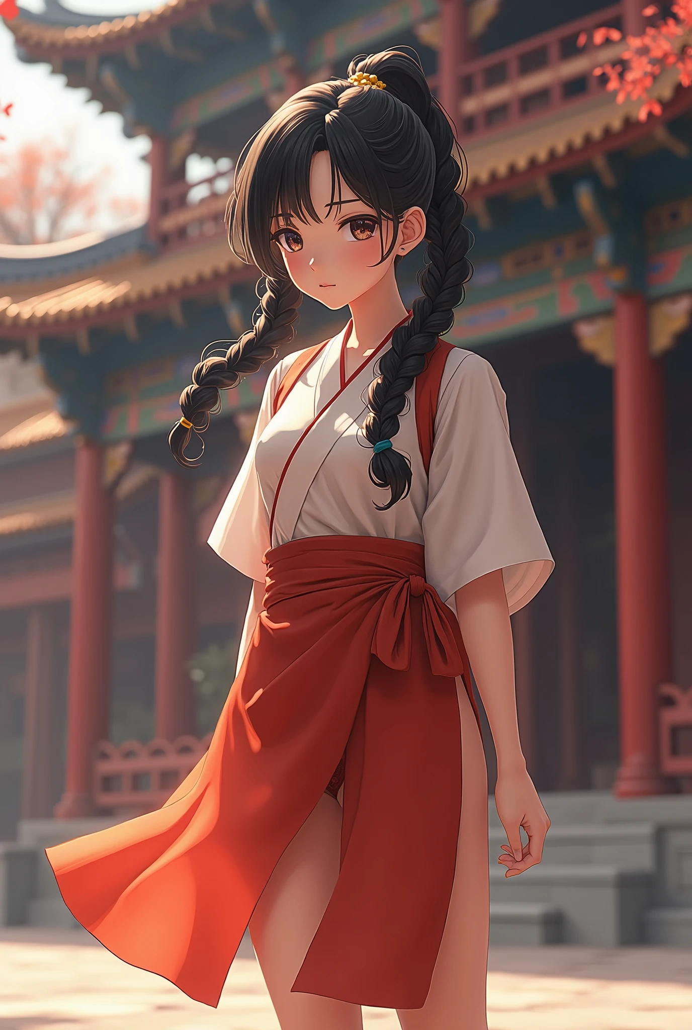 1girl, hanbok, medium breasts, arms up, underboob:0.6, high skirt,
<lora:hanbok_w_v6:0.6>