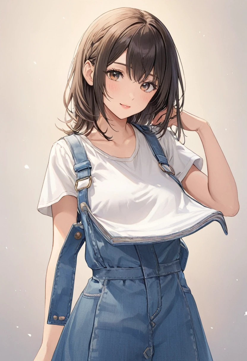 One-shoulder overalls,NSFW,Naked and in overalls,smile,Young Girl