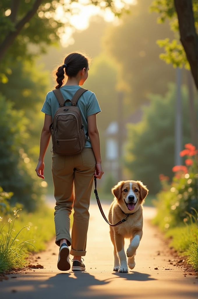 healthy lifestyle, a couple walking their dog, both are wearing gym clothes, they are very happy, perfect image without any defects, clear image