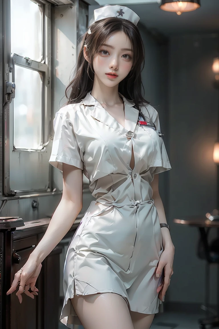 photorealistic, high resolution, 1women, solo, hips up, look at viewer, (detailed face), nurse outfit