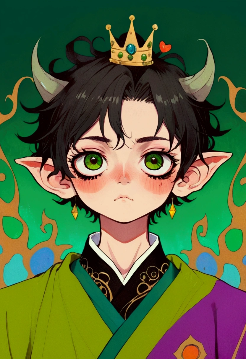 anime - style portrait of a young boy with a crown on his head, artwork in the style of guweiz, anime fantasy illustration, demon slayer rui fanart, detailed digital anime art, digital anime illustration, korean art nouveau anime, loish and wlop, emerald eyes, demon slayer artstyle, guweiz on pixiv artstation, emerald yellow eyes