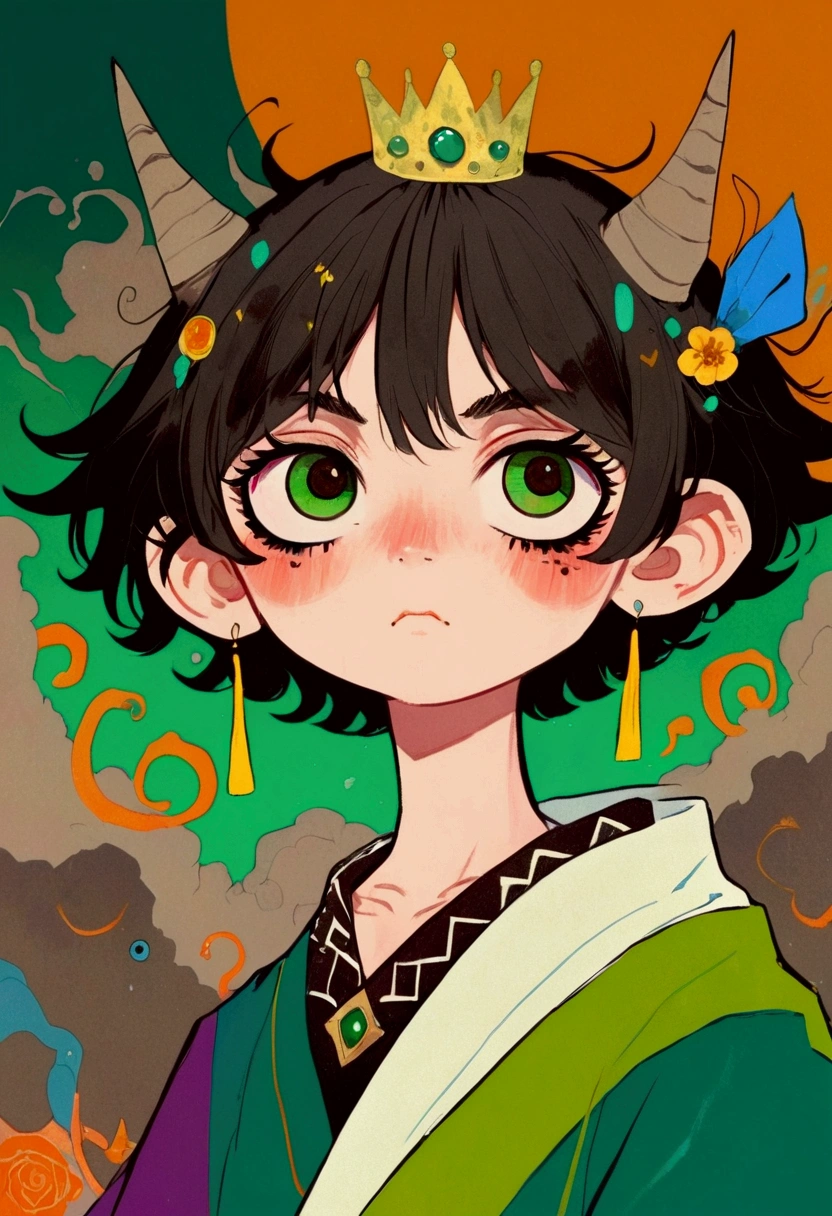 anime - style portrait of a young boy with a crown on his head, artwork in the style of guweiz, anime fantasy illustration, demon slayer rui fanart, detailed digital anime art, digital anime illustration, korean art nouveau anime, loish and wlop, emerald eyes, demon slayer artstyle, guweiz on pixiv artstation, emerald yellow eyes