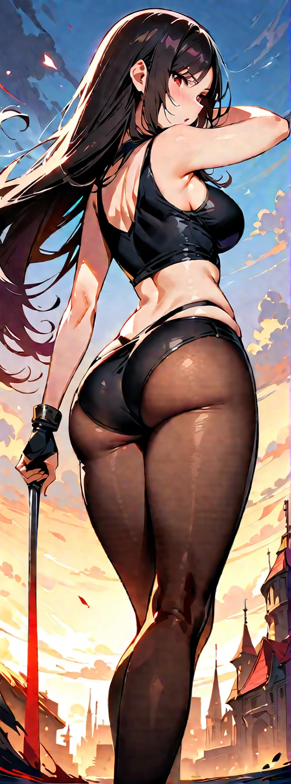 masterpiece, best quality, Ultra-high resolution, Final Fantasy game Tifa&#39;s face，Beautiful and delicate hair，Delicate face, Perfect young girl face, Black Hair, (:1.4), Breast sagging, 巨Big goals乳,(:1.8), Breast sagging,Blushing with shame，Gasping for air，Pink lips，Lie on your side on a pink bed，Lying on your side，Huge breasts collapsed to the left and right，Just finished taking a shower，open mouth，The camera looks from the bottom up，Look at the camera from top to bottom，Godless eyes，Large Breasts, Big goals !, Big box, covered SFW huge , OPPEIN PROPORTION, Breast coverage and SFW, Charming anime girl, SFW huge , Marine Kitagawa Fan Art, Firmware version，thigh, Bangs, Ponytail, on the bed， Looking at the audience, , Headband, Hair accessories, look down, Partially visible vulva, groin, Bare shoulders, hair Headband, Weegee, White translucent erotic underwear, Cowboy shooting, Stomach, Long hair，Hold your hands on your chest，Want to eat，Gasping for air，Highlight moments