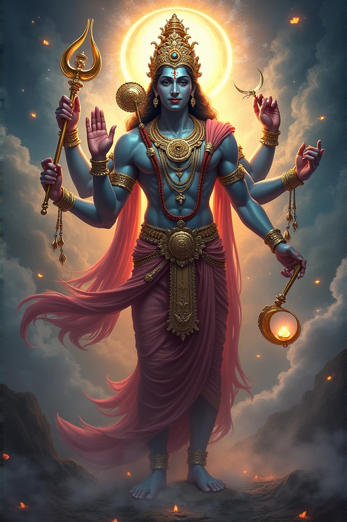 Full image of lord Krishna as a colorful sketch art with cyber enchanted royalty 
