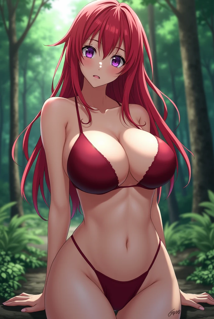 Raptalia amo naofumi sexy with big breasts in a green landscape with plants and trees 
