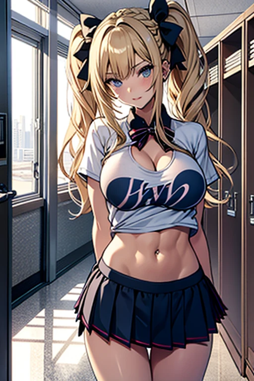 bra visible through clothes, 1girl, breasts,  solo, underwear, blond hair, bangs, long hair,  bra, blush, see-through, white shirt, huge breasts, ,cum facial,cum in breast,cum in hair,dark skin, dark-skinned female, see-through shirt,tight skirts