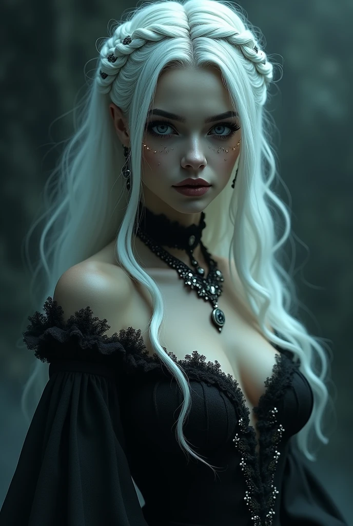 dark queen flawles face,white long hair,beautiful,masterpiece