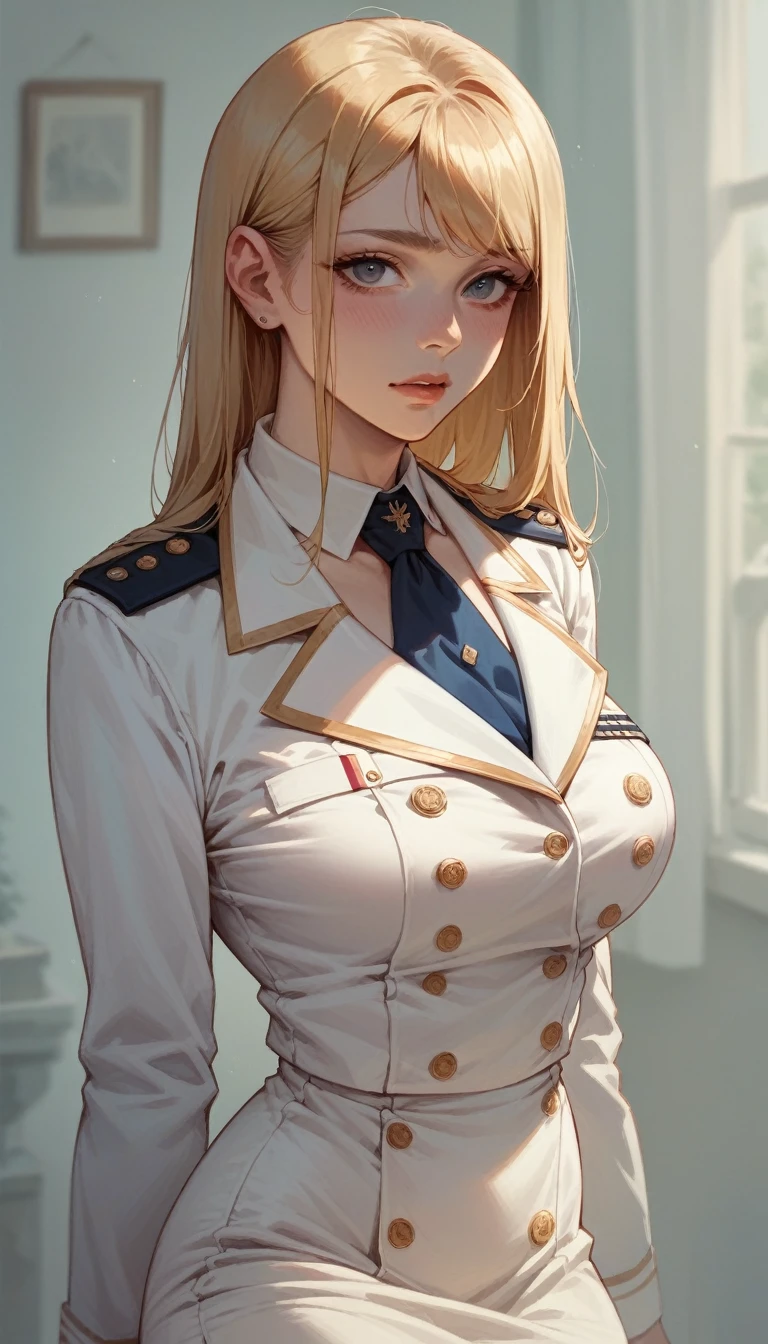 A sexy blonde girl with a voluptuous body wearing a new short naval dress uniform, It&#39;s too sexy and sensual, It has white lingerie with gold, It is for the exclusive use of your wife, a dress with a half-nipple neckline, low-cut back and only covers half of the ass and fishnet stockings that say armi and sexy high-heeled sandals 35 cm high with bows and shiny gold reflective sexy sensual uniform in the neckline has naval flag pants, sexy girl full body white sexy high heel sandals with high white stockings slutty tight dress with neckline that shows the nipple with some snow white stiletto heels and sexy with golden Versace fishnet stockings with shiny reflective golden details like mirrors too daring and sensual 2 almirante Mexicana demasiado sexy, lesbians have lesbian sex in the cabin where they fuck each other with a harness and dildo xxx with leather boots up to the knees and with sexy high heels and her uniform is a gray bra with navy logos and the Mexican flag, and badges and underneath a light thong and a microskirt and boards the ship, His tender but confident and imposing voice shouts, presenting himself on deck with his soldiers for the repair of the warship and takes control, pink nipple almost out, vagina dripping vaginal fluids and a pure gold harness put on to intimidate NSFW XXX sexy high heel sandals boots style, Gold details shiny reflective white dress uniform, Versace Mexico reflective shiny gold dildo harness, Mexico flag lesbians xxx sex boobs breaking the low cut dress