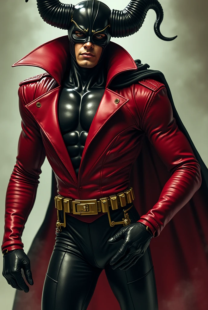 Dracula tall,strong male,red jacket,black tshirt,black flying cape,evil face,blood staine long teeth,evil smile, standing inside a dark haunted room orangish yellow light