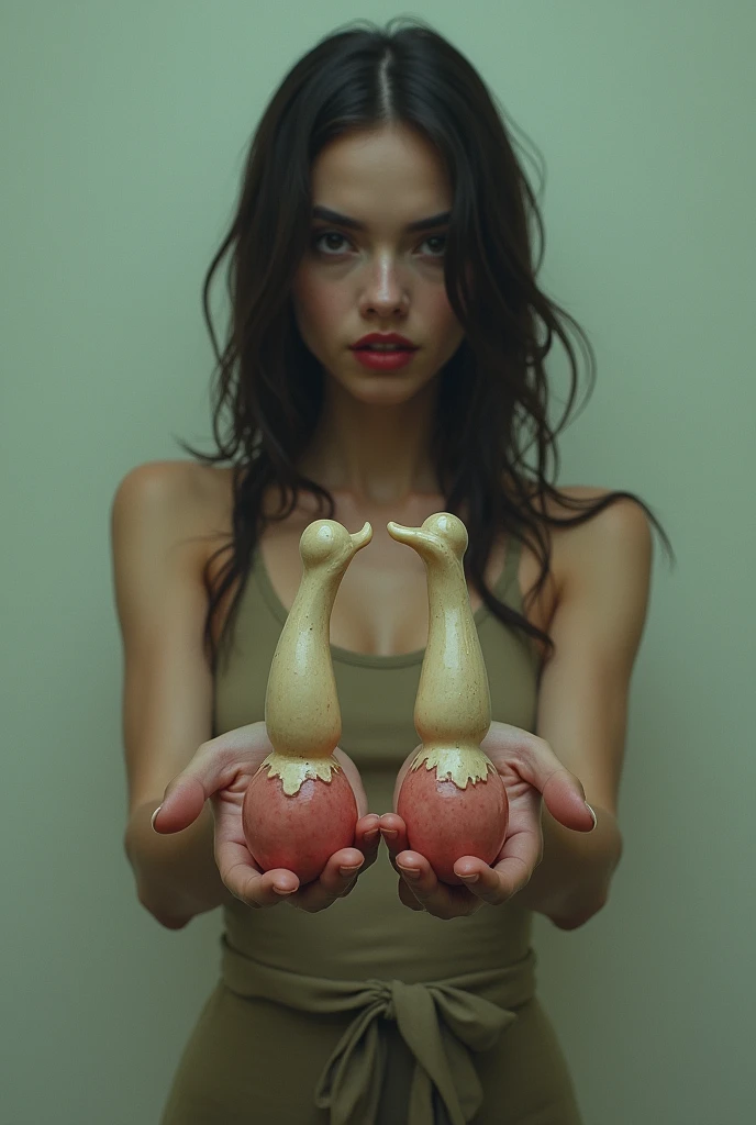 Naked woman holding marbles in her hands