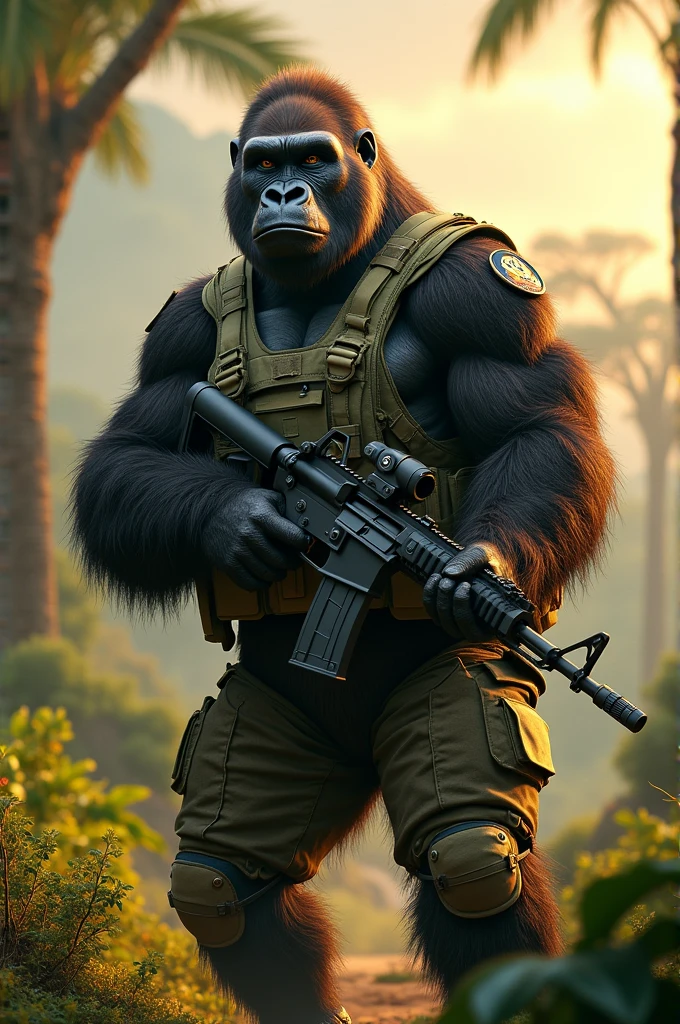 (masterpiece:1.2), best quality, gorilla wearing ral-camo thick fur, with gun belt, mk47, ammo casing, jungle background <lora:ral-camo-sdxl:1> during Vietnam war