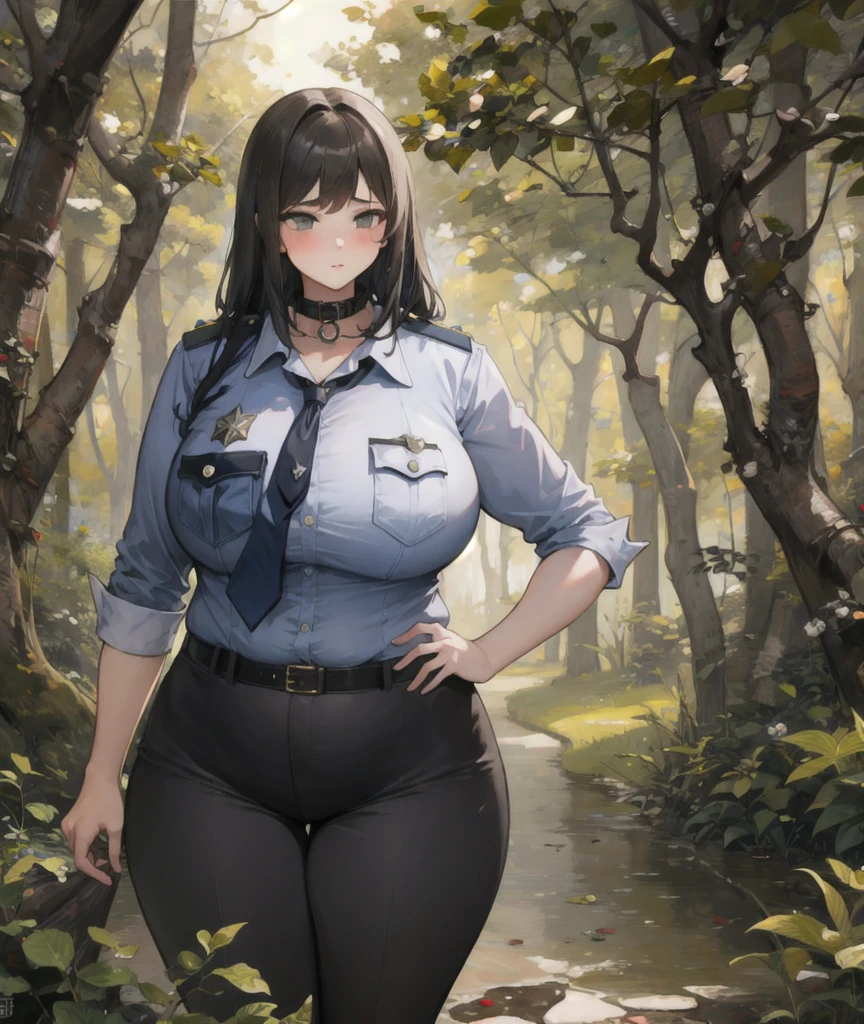 Hinata Hyuga, ((long hair)), white eyes, masterpiece, narrow waist, huge breast, blush, official art, in the forest, detail eyes, cg, smile, (((she wears very tight short-sleeves t-shirt, choker necklace))), standing, (((show cameltoe))), nipples, (((gloves))). (((all in black))), mature body, masterpiece, best quality, ultra-detailed, ultra high res, (photorealistic:1.4), raw photo, (realistic:0.2), CG, {4k|8k} HDR, perfect lighting, 1girl, solo, looking at viewer, asymmetrical long hair, (full body:1.2), ((standing full body)), (((wavy hair))), (((tight biker shorts))), (((short sleeves)))