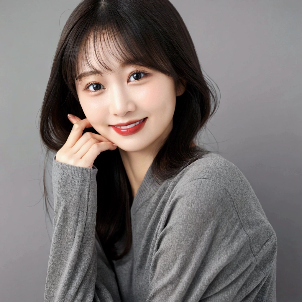 30-year-old lady, injection, black eyes, black hair, Warm background, giggle