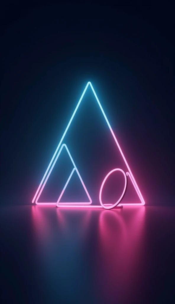 a triangle shaped neon light in a dark room , no humans, scenery, pink theme, purple theme, colorful, abstract, triangle, cube, neon lights, glitch