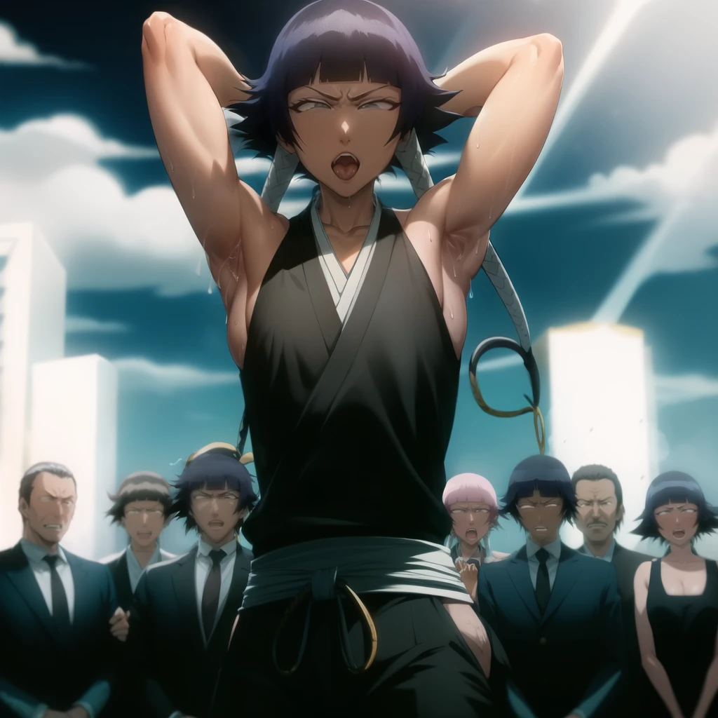 ( Animation screenshots:1.1), thin, Nipple exposure, 1 female, Solitary, Black Hair, Side breast,eternal, short hair with long locks, Japanese clothing, Hip vents, No underwear,short hair, Small Breasts, (White eyes:1.1),No eyeballs, Also available in black, no head gear,low twin braids,Facing the audience, Looking at the audience, tired, From below, (露armpit:1.1), ((armpit:1.2)), Sexy, Sweating, More and more sweat,(Aheiyan), (翻White eyes), Naughty face, blush, open mouth, Sticking out tongue, saliva, Sloppy person,Runny nose,Skinny, Raise your arms, (Raise your arms above your head:1.5), Stick out your tongue, Slobber, White eyes, White eyes球, syncope, Sticking out tongue, 翻White eyes,(muscle:1.2).