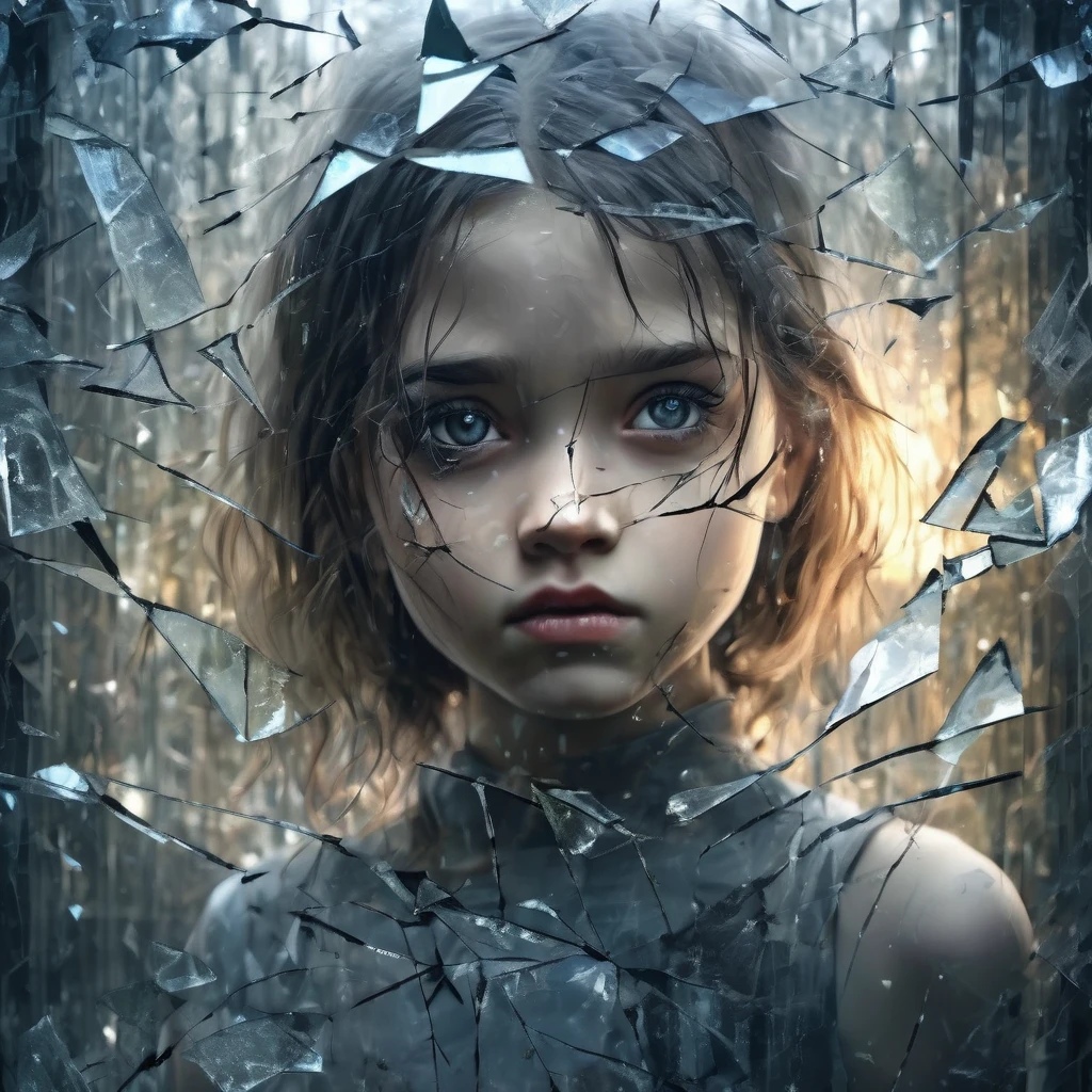 The girl is facing magical eyes from broken glass, Torn metal,
abysues linquivera ral-vlntxplzn 