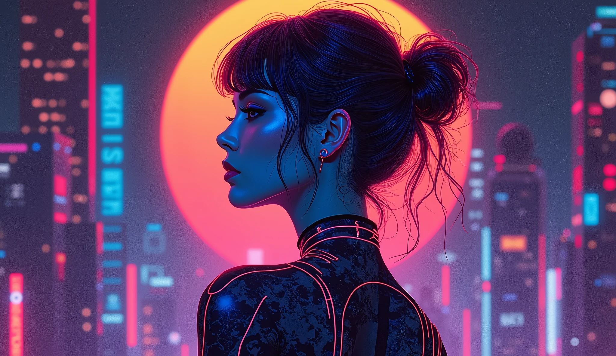 (masterpiece:1.2),(Highest quality),(Super detailed),(Ultra-high resolution),(Best illustrations),8k,wallpaper,(1 female),whole body,The theme is atonement,psychedelic,Neon color,Vector art,Layered textures,progressive,pop,sf,cyber punk