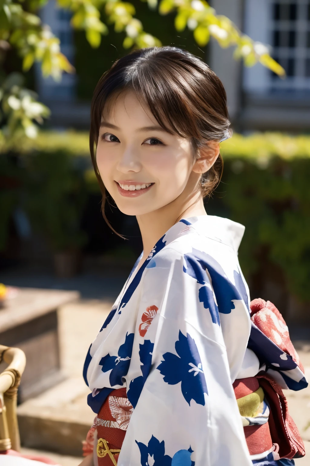 1 girl, (She wears a cute yukata:1.2), Very beautiful Japanese idol portraits,
(RAW Photos, Highest quality), (Realistic, Realistic:1.4), (masterpiece),
Very delicate and beautiful, Very detailed, 2k wallpaper, wonderful, finely, Very detailed CG Unity 8K wallpaper, Very detailed, High resolution, Soft Light,
Beautiful detailed girl, Very detailed目と顔, Beautiful and sophisticated nose, Beautiful and beautiful eyes, Cinema Lighting,
(Fashion magazine photography:1.3), (Outdoor), (Relax in the garden of an old French townhouse:1.3), (Colorful flowers),
(short hair),
Complete Anatomy, Slender body, Small breasts, smile
