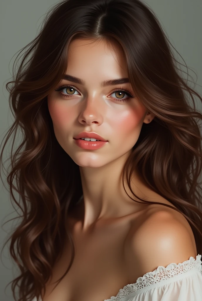 A brunette with wavy hair 
