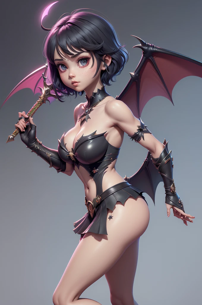 (masutepiece, Best Quality),1girl, tail, wings, demon-girl, horns, solo, demon-tail, thighhighs, pointy-ears, weapon, o-ring, purple-hair, demon-wings, swimsuit, open-mouth, thigh-boots, jewelry, shorts, navel, bikini, holding, looking-at-viewer, boots, bracelet, flat-chest, detached-sleeves, o-ring-top, holding-weapon, demon-horns, blue-eyes, short-hair, skull, colored-skin, black-bikini, black-footwear, fang, short-shorts, full-body, black-thighhighs, faux-figurine, bare-shoulders, dark-skin, micro-bikini, blush, bangs, dark-skinned-female, highleg, tail-ornament, holding-sword, two-side-up, fur-trim, knife, bikini-top-only, aqua-eyes bone, black-shorts
