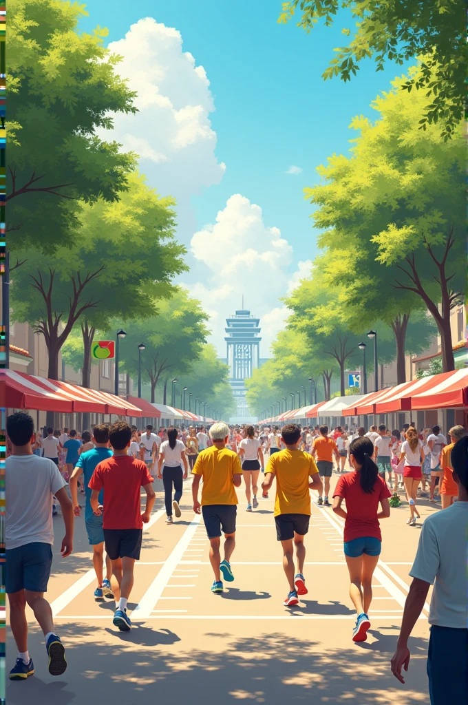 An animation showing people running to escape the beer flood in the streets of London