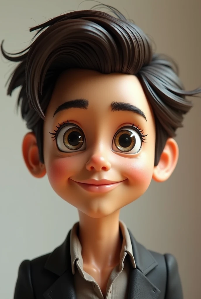 A. Boy with fair colour wearing a Indian school dress and have a big nose and black head and pimple on face and not good teeth and oval face shape and his age
And his height is 5'7