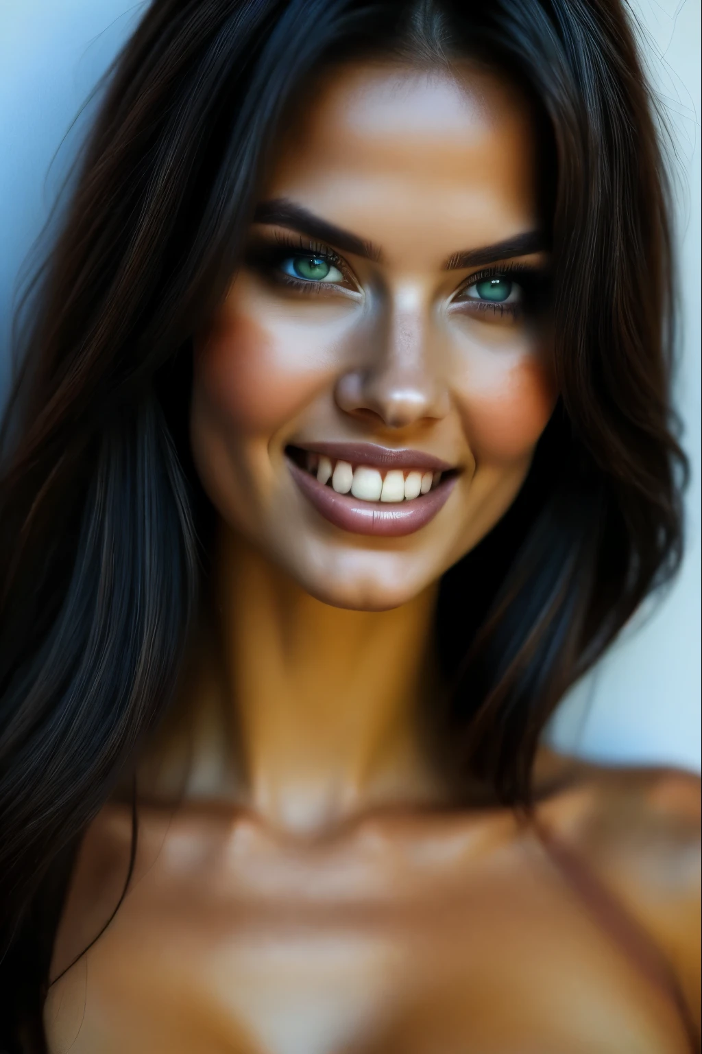 Realistic (photorealistic Realism), (high resolution), ((intricately detailed digital art)). (ultra realistic texture details: velvety skin, shiny hair also fluid and natural appearance), (casual person, charisma and glamour), (ultra quality), professional photography, ((glamour shot of Brazillian woman:1.4)), (((sexy and allure details by the face position and charisma:1.2))), (intricately detailed realistic clear green eyes), (/kopiuje/(baba z cycami i hujem na czole XD)/nie czytam/), (((standing tall pushing the wall in a full body closeup))), dynamic pose, ((sexy and seductive, flirty smile showing the regular and bright teeth)), (sharp focus, captured by Fujifilm XT3, f 5.6, in high quality,,, ambient lighting). \ e Z e \ 4fan