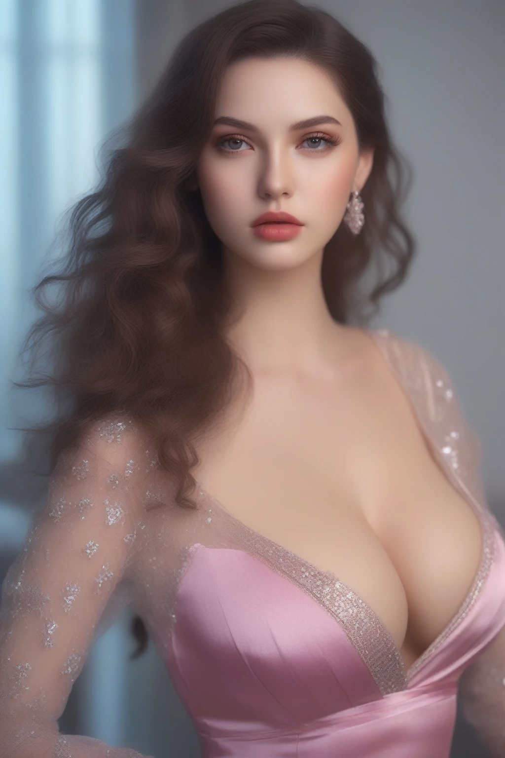 Ahe has long hair, her face shape, standing pose，big breasts sexy，masterpiece,Need,realistic，high-definition，Natural sunlight，，16K,Top CG, Highest image quality, masterpiece, Gentle and beautiful girl, (185cm美女), (fit), Imperial sister, Queen temperament, White skin, ((Long legs)), perfect facial features, Bright Eyes, Seductive pose, pink lips, Beautiful and cold (A major breakthrough)), Beautiful and heroic, Soft and long hair, Glittering, Lace, net, Visible through clear skin, diamond earrings, ruby neckLace, (Black drinking party dress), 8K Image Quality, (Realistic Portraits), Characters fill the screen, (Facial lighting), ((eternal)),huge breast huge pelvis thick thighs, realistic facial features realistic facial harmony realistic lips realistic eyes realistic looks,full body portrait, (milf:1.5),((High moaning expression)),(front view),(((huge breast huge pelvis thick thighs))),((huge gigantic breast huge pelvis thick thighs)),(huge breast:1.8),(huge pelvis:2.2),(thick thighs:2.1),((perfect body)),(front view),((realistic clear details fingers)),(wearing tight drinking party dress),(((huge gigantic breast huge pelvis thick thighs))),((wearing black skirt:1.1)),((wearing pantyhose:1.5)),((tight dress:1.4)),((deep cleavage)),(((full body portrait))),(((huge breast huge pelvis thick thighs)))