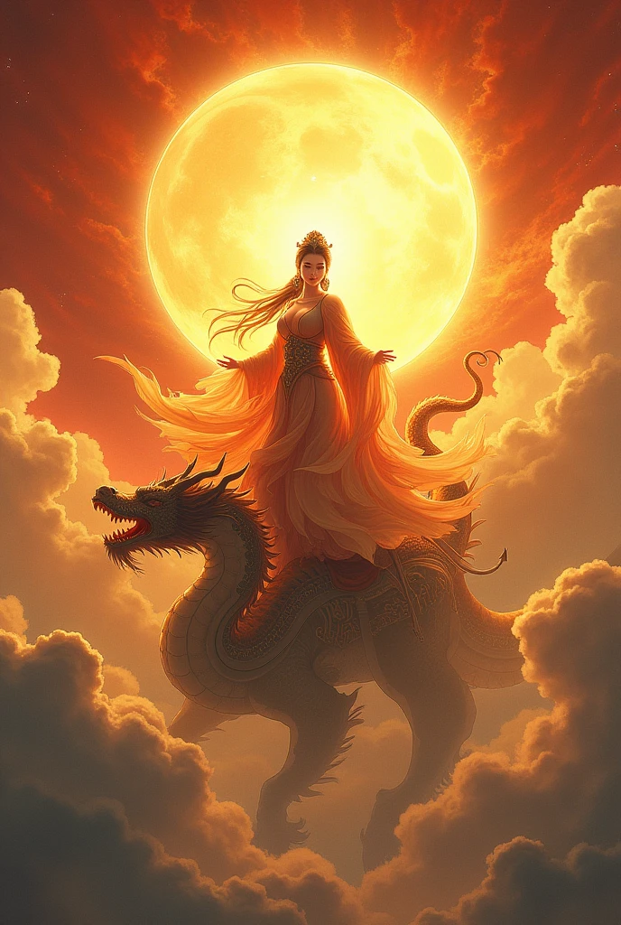 person,girl,goddess,dragon,auspicious clouds,measure,legend, Realistic look, beautiful, Heaven