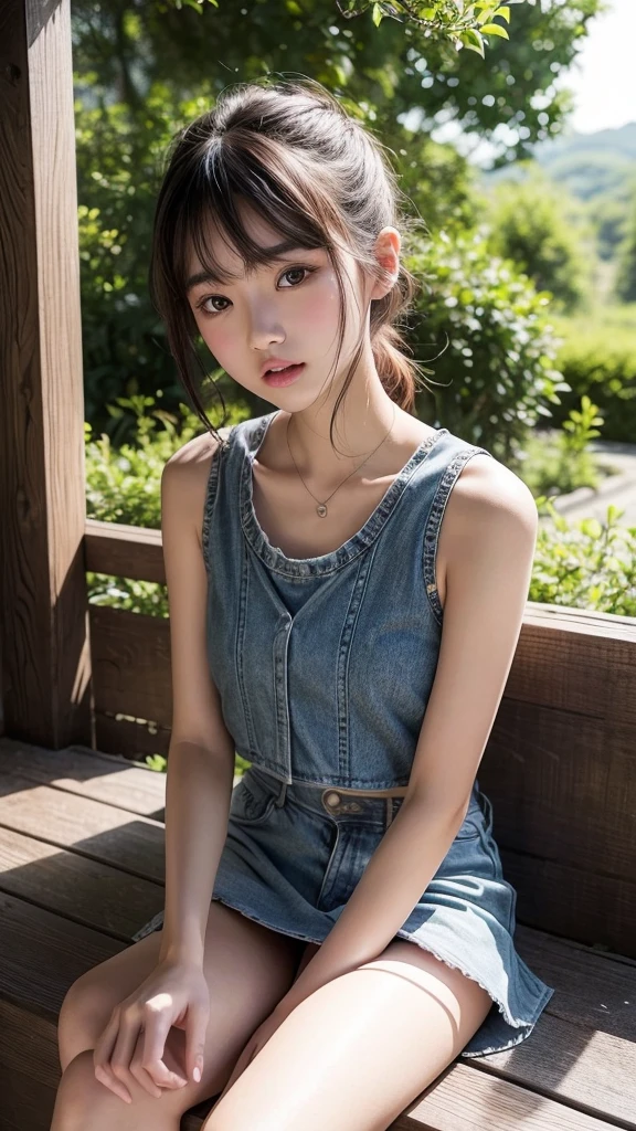 mix4, 20d, Solo, long_hair, Nanase Nishino, Haruka Kaki, Park, Bench, Seated, (8K, RAW photography, best quality, masterpiece:1.2), (Realistic, Photorealistic: 1.37), Professional Lighting, Photon mapping, Radiosity, Physically Based Rendering