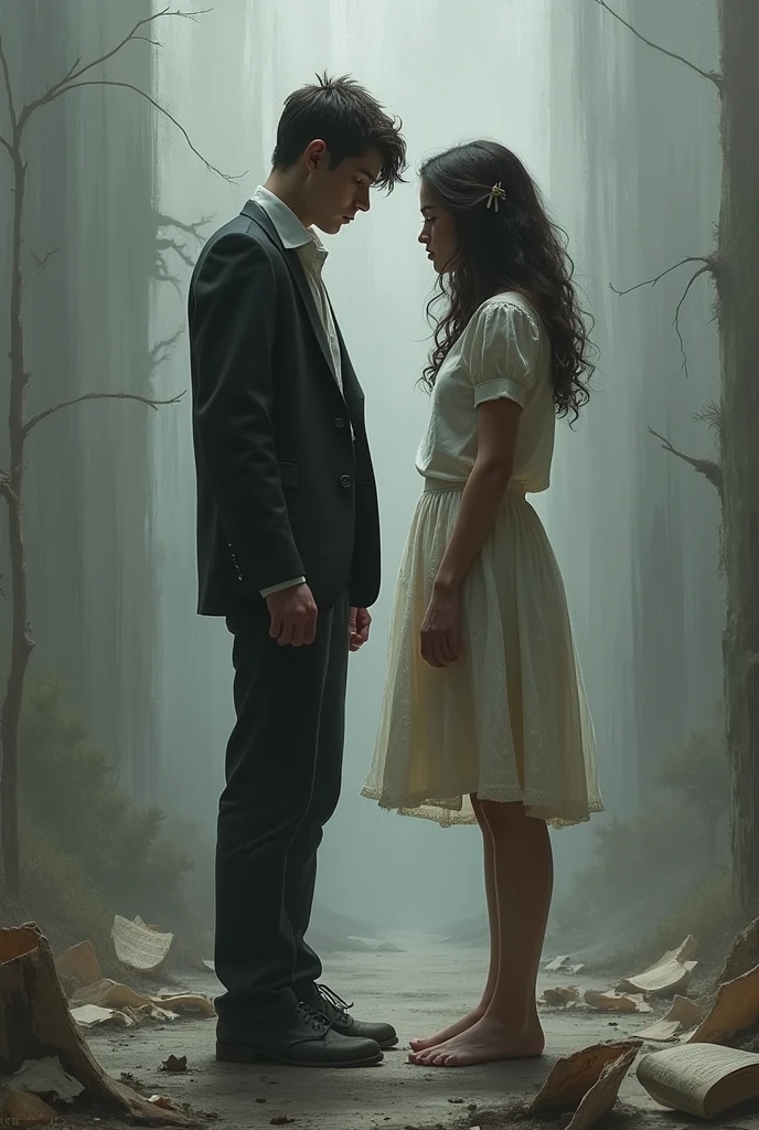 Drawing of a teenage couple divided by a spiritual plane