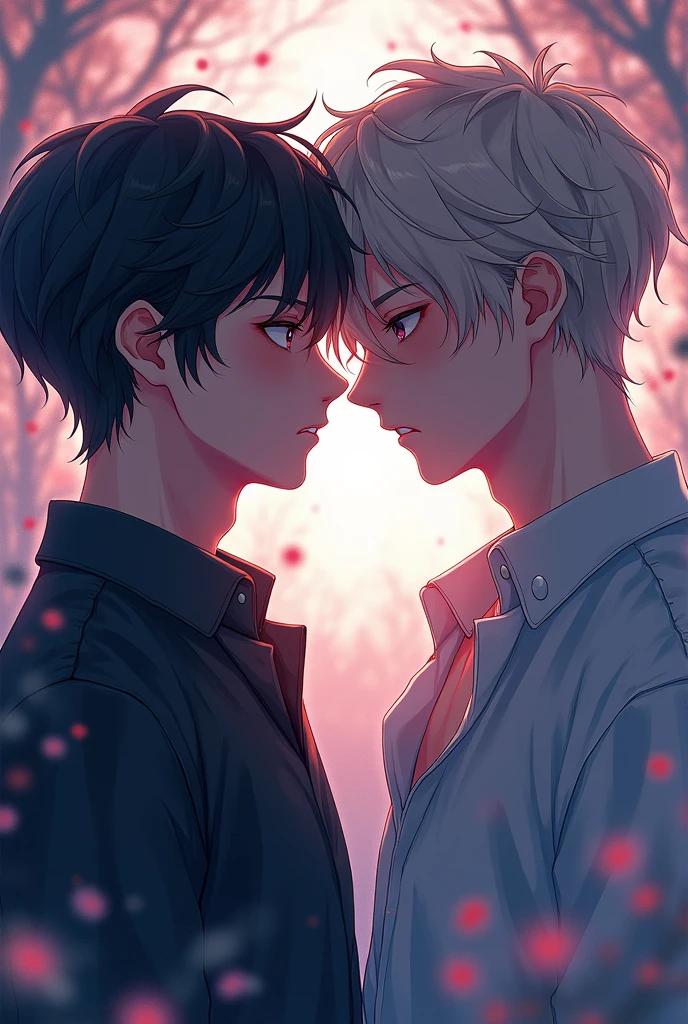 Two gay anime men, passionately french kissing, intimate and loving moment, detailed faces, natural pose, emotional and tender expression, well-defined features, correct anatomy, background blurred to focus on the couple.