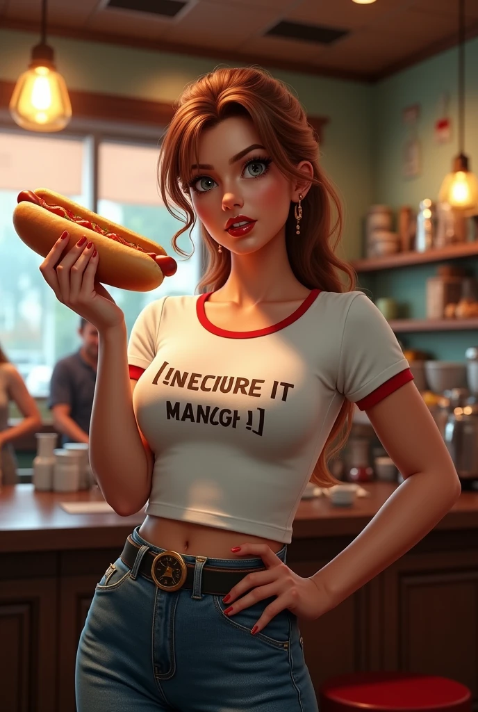 Anime style, 1girl, 1boy, Wide angle, cafeteria, people in background, crowded background, man fucking woman in missionary style sex, sex vaginal creamiper, women, seductive expression, bright red lips, sexy tattoo, brunette, black and blue rainbow hair, wavy hair, messy hair, curly hair, dark eye makeup, beautiful detailed blue eye, crowded, crowd of people cheering and shocked, unbottoned white t-shirts, black short flowy skirt, alluring pose, sexy neckline, large neckline, 16k, photorealistic, bright lighting perfect composition, super detailed, 8k, high quality, trending art, trending on artstation, intricate details, highly detailed, art by greg rutkowski