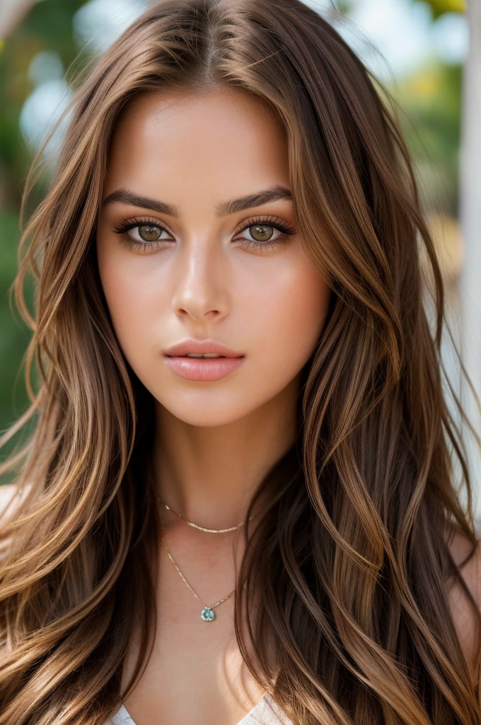 Realistic photo of a beautiful l1z4k woman, 1girl,solo,long hair,looking at viewer,brown hair,jewelry,closed mouth,necklace,lips,,realistic, soft lighting, professional Photography, Photorealistic, detailed, RAW, analog, sharp focus, 8k, HD, high quality, masterpiece