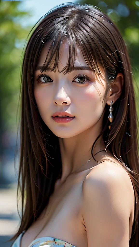 (hig彼st quality、8k、32K、masterpiece)、(Realistic)、(Realistic:1.2)、(High resolution)、(Random Configuration:1.6), Very detailed、Very beautiful face and eyes、1 girl、Delicate body、(hig彼st quality、Attention to detail、Rich skin detail)、(hig彼st quality、8k、Oil paints:1.2)、Very detailed、(Realistic、Realistic:1.37)、Bright colors, (Completely naked), Blunt bangs,