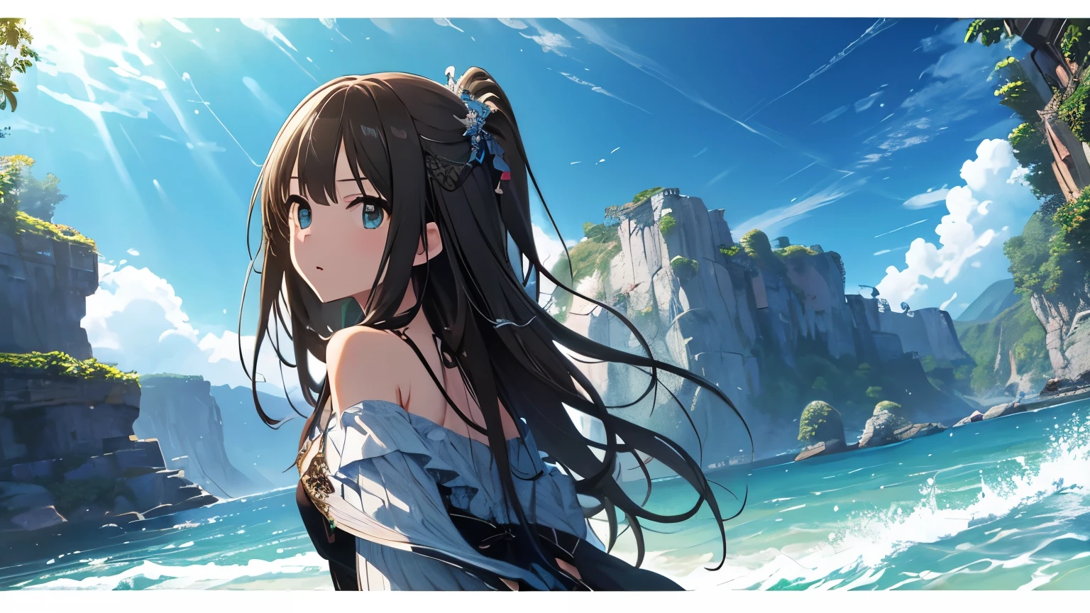 masterpiece、最high resolution、high resolution、High definition 8K wallpaper、Shibuya Rin、Angry、Off the shoulder、Swim in the beautiful waters、barefoot、Front view