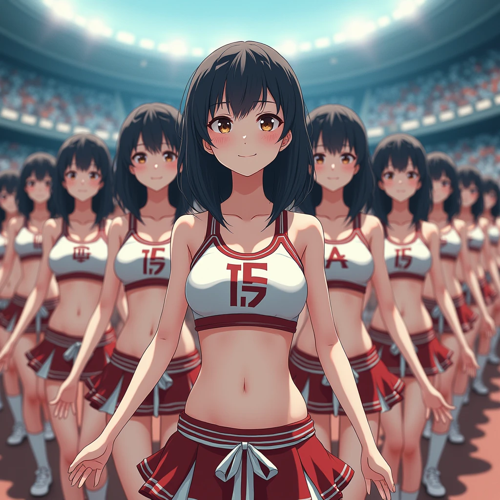 [Japanese Clone girls=Myself], [best masterpiece Clone girls Raw Photography Art], [24K, Ultra High Quality, Very high resolution], [Unrealistic, Unparalleled, Different dimension, Improbable sight, (((A world of mass proliferation of myselves, Ultra-realistic)))], ((Japanese, woman, 26-year-old, shinozaki-ai)), ((Small face, Thick black hair, Short Hair)), (((Very beautiful detailed girls, Accurate body structure, Very detailed完璧な超巨乳ボディ, amazing super big tits, Big, voluptuous breasts, The cleavage is very plump and emphasized))), (Dark Eyes, Mature face, Cute Smile, A gentle gaze), (((Very happy laughter))), ((((((((((Very detailed, 1girl→1,000,000,000,000,000,000,000,000cloning girls)))))))))), ((((((((((Very detailed, Absolute precision, Description of the doppelganger, (Perfectly the same girl, The exact same smile, Perfect matching hairstyle, Perfect same clothes, Exactly the same height, Perfect same super busty)))))))))), (((((Myself only))))), ((((((((100,000,000,000,000Myself Cheerleading Club)))))), Colorful costumes, Fluttering super mini skirt), I can see your pants)), (((((A detailed and intense dance, A dynamic body, Advanced physical ability and technique, Boobs shaking))))), (((Large-scale outdoor stadium, Audience seats))), (((((Extremely crowded, Super close, Alignment, siege))))), ((Bright and soft light)), (((((Very wide field of view, Very detailed, Fine perspective depiction with clear depth))))), ((((((((Multi-angle shooting depiction))))))))