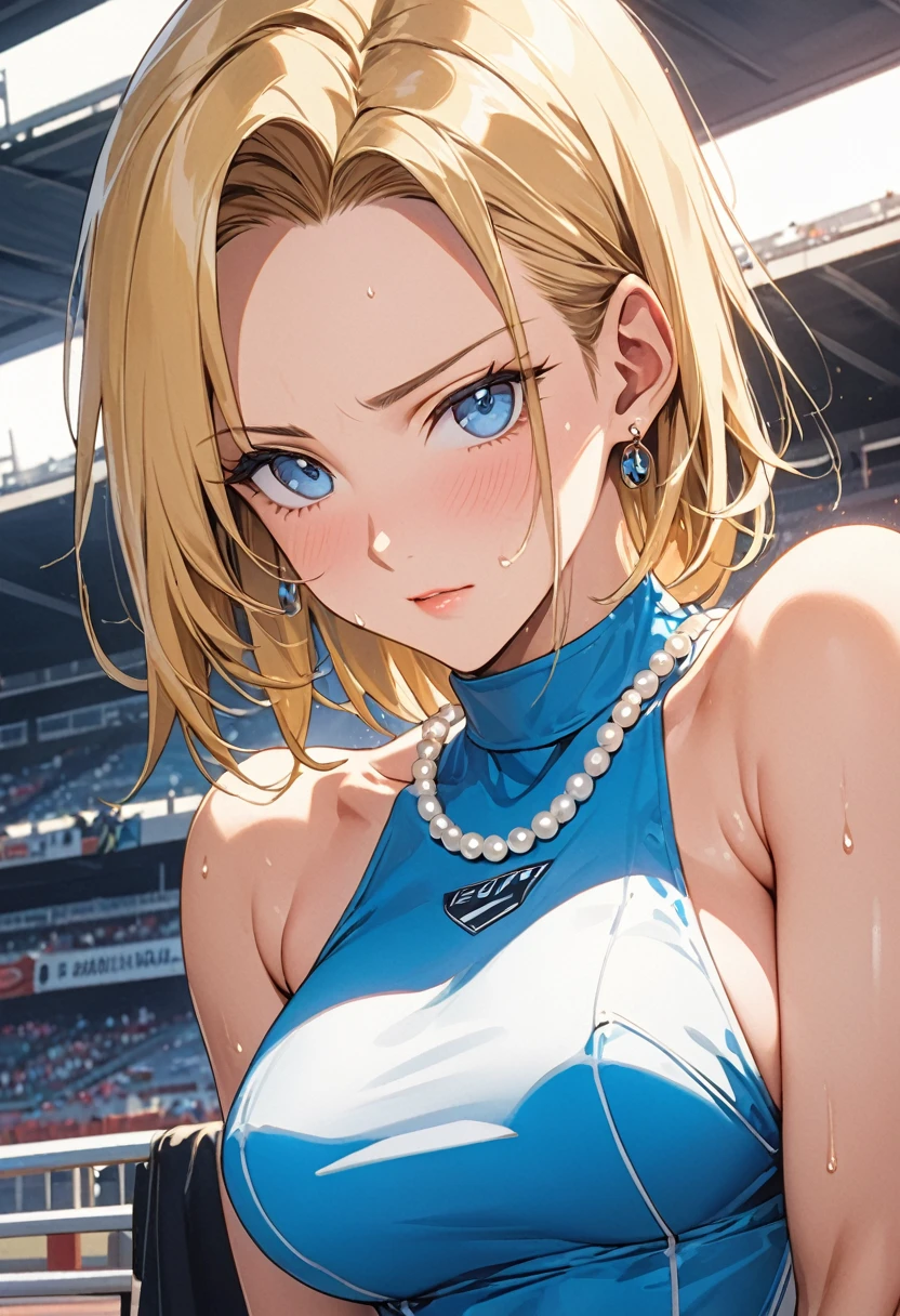 (anime artwork, anime style, studio anime, very detailed, up to date, vibrant, Anime Coloring, high contrast, masterpiece:1.2, best quality, best aesthetics),3 girl, Medium chest,random hair, One eye is hidden by the bangs, perfect proportions, high detail skin, Cute, detailed faces,racetrack,automobile races, precise fingers,curvy,paddock girl, from behind,full body, mini body con
