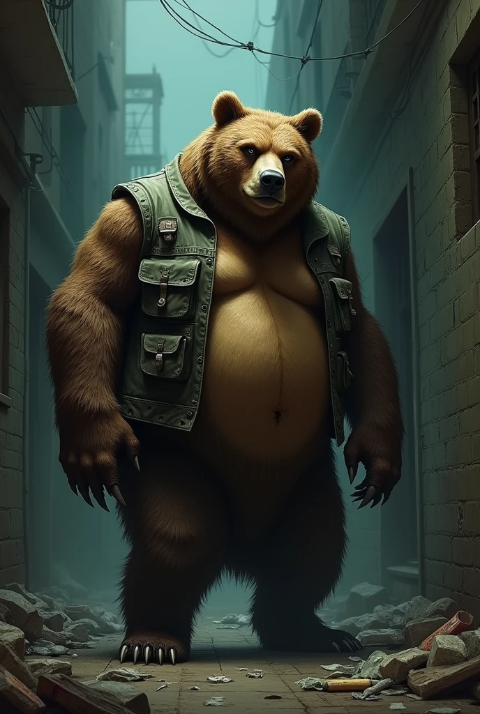 An angry humanoid capybara with both arms in plaster wearing a sling for bandages.