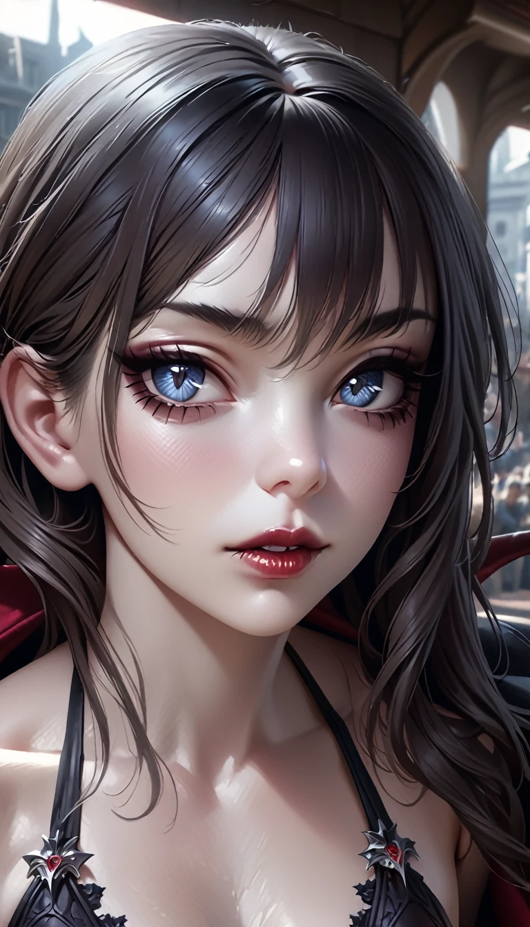 1girl, vampire, dark fantasy portrait, detailed face, beautiful detailed eyes, beautiful detailed lips, extremely detailed face, long eyelashes, pale skin, dark vampire bikini, (best quality,4k,8k,highres,masterpiece:1.2),ultra-detailed,(realistic,photorealistic,photo-realistic:1.37)