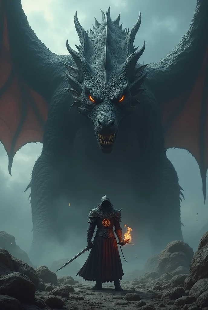 **Final Prompt:**
"Depict an epic, apocalyptic confrontation between a colossal, lava-infused dragon and a lone, battle-hardened warrior standing on a jagged cliff. The dragon, covered in obsidian-black scales with glowing veins of molten lava, towers menacingly, its mouth wide open, unleashing a torrent of fiery breath that lights up the dark, stormy sky. The setting sun, enormous and blood-red, casts a hellish glow over the volcanic landscape, where rivers of lava flow and embers fill the air. The warrior, clad in ancient, battle-worn armor, holds a rune-engraved battle-axe, glowing with mystical energy, as he prepares to strike. His stance is firm, unwavering, despite the overwhelming odds, with his cape billowing dramatically in the scorching wind. The scene is charged with raw power, elemental fury, and the tension of an impending, earth-shattering battle. Rain begins to fall, hissing against the dragon’s fiery form and adding to the dramatic atmosphere, while dark clouds swirl overhead, illuminated by occasional lightning strikes."
### Instructions for SeaArt AI:
1. **Model Selection:**
- **Epic Fantasy Realism**: Prioritize models that excel in creating high-detail, cinematic fantasy scenes.
- **Texture Enhancement LoRA**: Focus on enhancing the dragon’s scales, the warrior’s armor, and the intricate lava and fire effects.
2. **Style and Composition:**
- **High-Contrast Cinematic Lighting**: Use ComfyUI to create a dynamic interplay of light and shadow, especially where the dragon’s fiery breath illuminates the scene.
- **Epic Scale and Detail**: Ensure the dragon's massive size and the intricate detail of the volcanic environment are emphasized.
3. **Color Palette:**
- Deep, volcanic reds and oranges for the lava and dragon.
- Dark, stormy greys and blacks for the sky and landscape, with glowing highlights from the lava cracks.
- Mystical, glowing runes in a contrasting cool tone on the warrior’s armor and weapon.
4. **Dynamic El