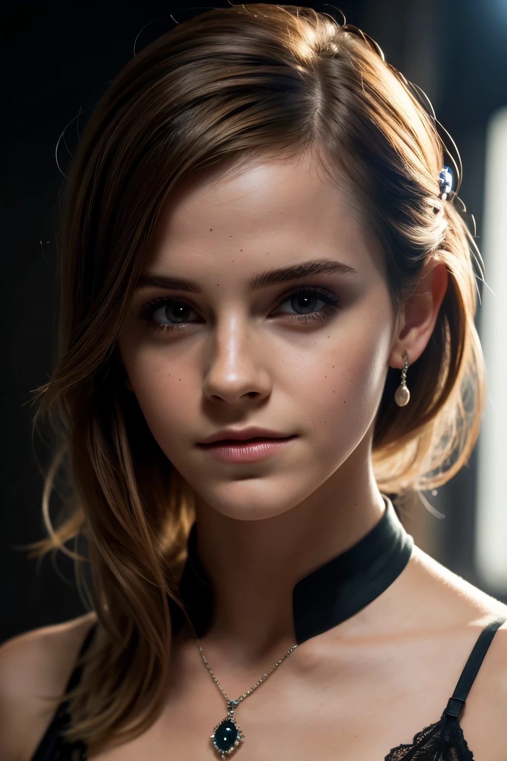 little Emma Watson, (taking selfies, Overhead view: 1,4), (straight half of the torso: 1,4), Portrait photo of a 24-year-old blonde in RAW UHD format (Blue-eyed woman), pigtails, Haircut for a boy , Walk down the dark alley, natutal breasts_b, night city, ( tactical clothes), (décolleté), in detail (textures!, hairsh!, glistering, a color!!, imperfections: 1.1), highly detailed glossy eyes, stands with his back, Standing Around, bottom, thongs, (is looking at the camera), specular lighting, DSLR camera, ultra quality, sharp-focus, sharpness, Depth of field, film grains, (centred), Fujifilm XT3, Crystal clear, big breastes, naked torso, The center of the frame, pretty face, sharp-focus, street lamp, neon lights, bokeh, (dimly lit), Low key, in night, (night  sky ) detailed skin pores, oiled skin, suntan, Complex eye details